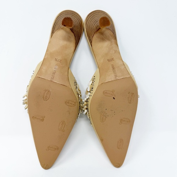Manolo Blahnik Mother of Pearl Embellished Kitten Heel Mule Womens Size EU 37.5 - Picture 8 of 9